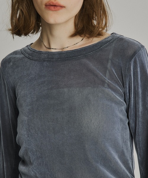 PUBLIC TOKYO（パブリックトウキョウ）の「シャーリングベロアチュールスリットトップス（Tシャツ/カットソー・レディース・イエロー/サックスブルー/ブラック/チャコールグレー/マスタード・FREE）」の17枚目の写真