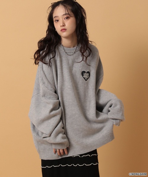 RAGEBLUE(レイジブルー)の「【NEOGURI/ノグリ】コラボ/ハートモチーフオーバーサイズニット(ニット/セーター・メンズ・グレー/ブラック・LARGE/MEDIUM)」の2枚目の写真