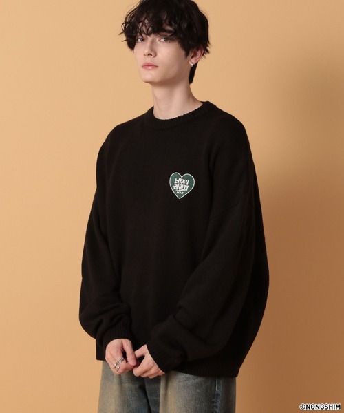 RAGEBLUE(レイジブルー)の「【NEOGURI/ノグリ】コラボ/ハートモチーフオーバーサイズニット(ニット/セーター・メンズ・グレー/ブラック・LARGE/MEDIUM)」の6枚目の写真