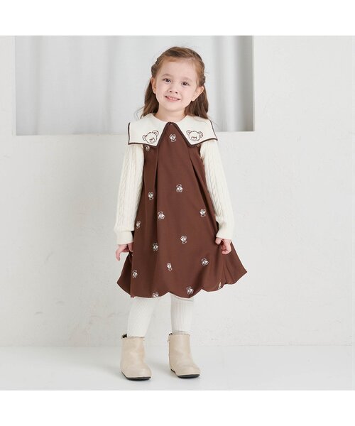 apres les cours（アプレレクール）の「【リンク】tiny bear ジャンパースカート（ジャンパースカート・キッズ・アイボリー/ブラウン・80/90/100/110/120）」の6枚目の写真