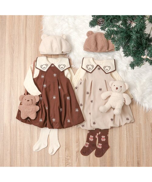 apres les cours（アプレレクール）の「【リンク】tiny bear ジャンパースカート（ジャンパースカート・キッズ・アイボリー/ブラウン・80/90/100/110/120）」の9枚目の写真