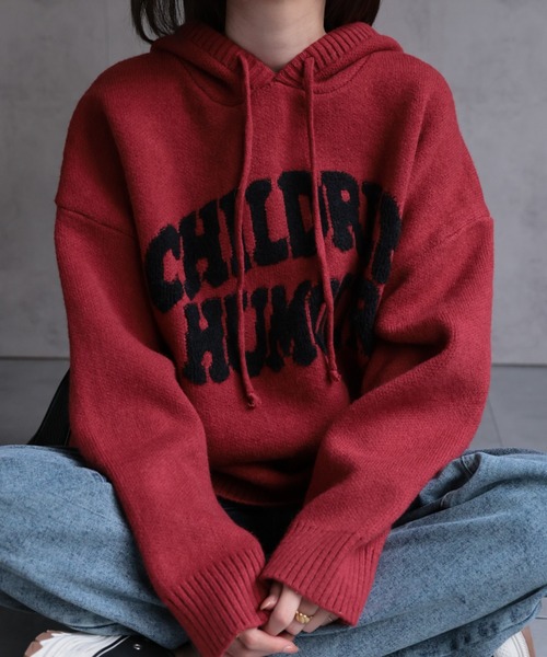 CREARE -LINO-（クレアーレリノ）の「フロントロゴニットフーディー/パーカー（パーカー・レディース・グレー/レッド/アイボリー/ブラック・FREE）」の4枚目の写真