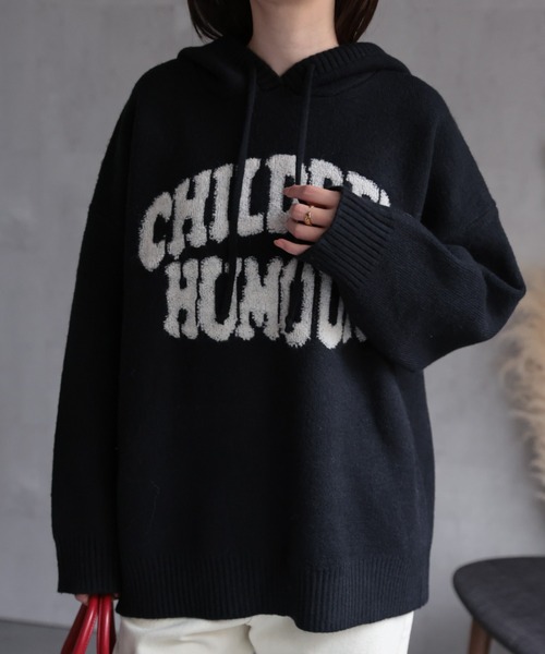 CREARE -LINO-（クレアーレリノ）の「フロントロゴニットフーディー/パーカー（パーカー・レディース・グレー/レッド/アイボリー/ブラック・FREE）」の2枚目の写真