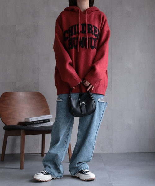 CREARE -LINO-（クレアーレリノ）の「フロントロゴニットフーディー/パーカー（パーカー・レディース・グレー/レッド/アイボリー/ブラック・FREE）」の6枚目の写真