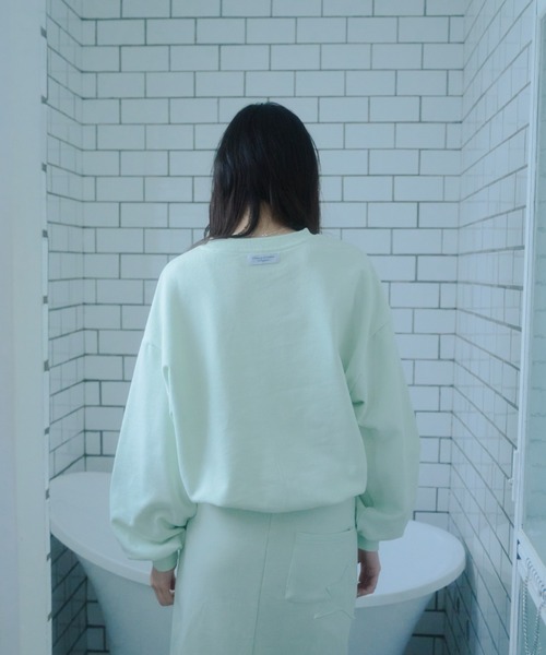 smyeon クルーネック袖刺繍スウェット ミントグリーン セール】Crewneck embroidery sweatshirt /クルーネック袖刺繍