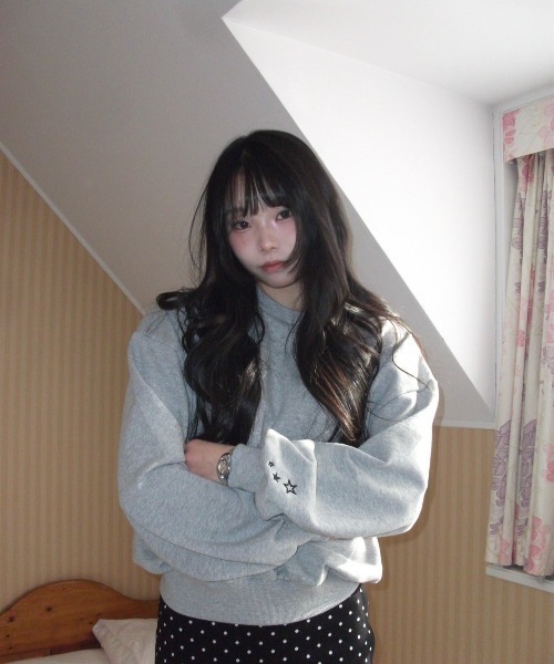 Smyeon(スミョン)の「Crewneck embroidery sweatshirt /クルーネック袖刺繍スウェット(スウェット・レディース・ホワイト/ライトグリーン/グレー・FREE)」の21枚目の写真