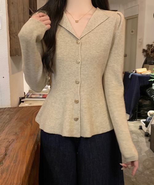 【セール】ペプラム開襟ニットカーディガン（カーディガン/ボレロ）｜Diosfront（ディオスフロント）