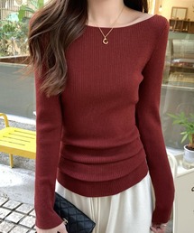 韓国スタイル ラウンドネックスリムフィットリブセーター