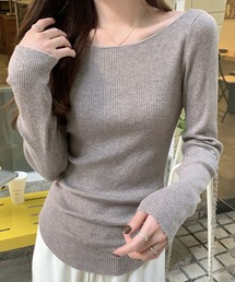 韓国スタイル ラウンドネックスリムフィットリブセーター