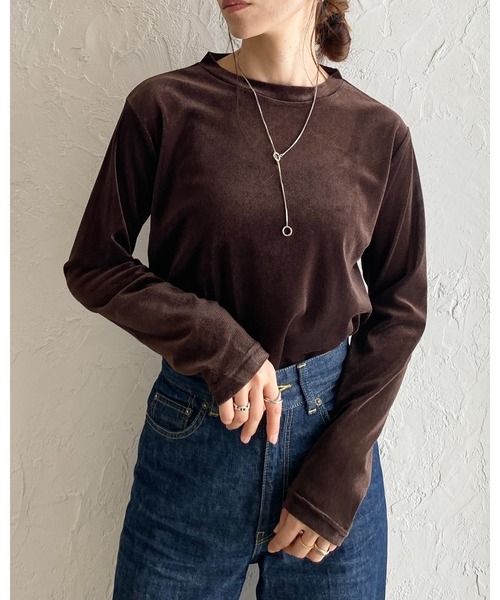 セール】長袖クルーネックロンT/シアーフロッキーベロアカットソー