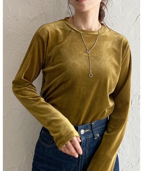 She's Closet(シーズクローゼット)の「長袖クルーネックロンT/シアーフロッキーベロアカットソートップス(Tシャツ/カットソー・レディース・ネイビー/ブラック/オリーブ/グレー/ブラウン・FREE)」の18枚目の写真