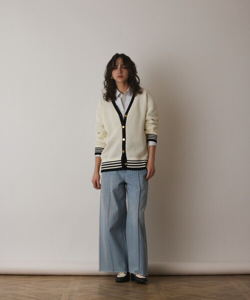 Diagram（ダイアグラム）の「メッシュラインニットカーディガン（カーディガン/ボレロ・レディース・ホワイト/ブラック/イエロー・36）」の4枚目の写真