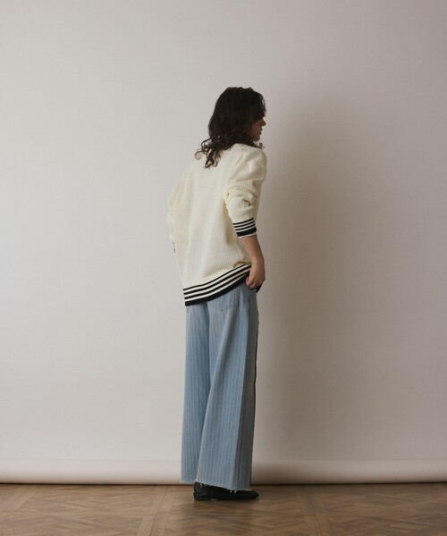 Diagram（ダイアグラム）の「メッシュラインニットカーディガン（カーディガン/ボレロ・レディース・ホワイト/ブラック/イエロー・36）」の6枚目の写真