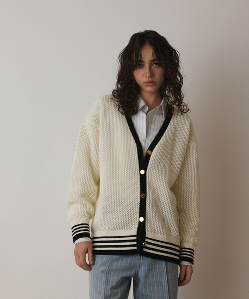 Diagram（ダイアグラム）の「メッシュラインニットカーディガン（カーディガン/ボレロ・レディース・ホワイト/ブラック/イエロー・36）」の8枚目の写真