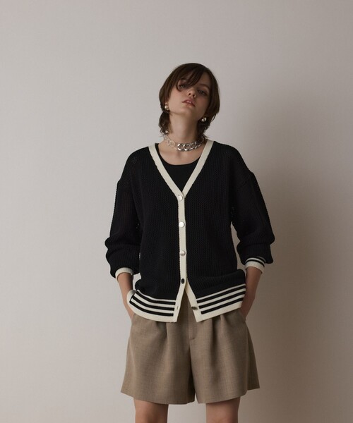 Diagram（ダイアグラム）の「メッシュラインニットカーディガン（カーディガン/ボレロ・レディース・ホワイト/ブラック/イエロー・36）」の16枚目の写真