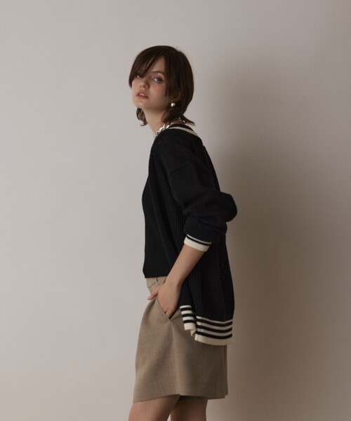 Diagram（ダイアグラム）の「メッシュラインニットカーディガン（カーディガン/ボレロ・レディース・ホワイト/ブラック/イエロー・36）」の19枚目の写真