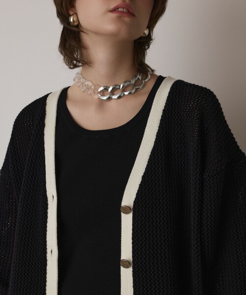 Diagram（ダイアグラム）の「メッシュラインニットカーディガン（カーディガン/ボレロ・レディース・ホワイト/ブラック/イエロー・36）」の22枚目の写真