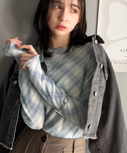 classicalelf(クラシカルエルフ)の「大人レトロでスタイリッシュ。オンブレチェックシアーボートネックメロウトップス(長袖)(Tシャツ/カットソー・レディース・ブルー/グレー/レッド・LARGE/MEDIUM/SMALL/X-LARGE)」の19枚目の写真