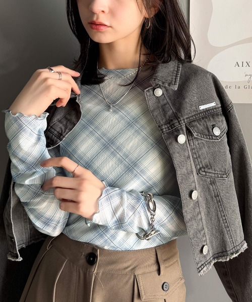 classicalelf(クラシカルエルフ)の「大人レトロでスタイリッシュ。オンブレチェックシアーボートネックメロウトップス(長袖)(Tシャツ/カットソー・レディース・ブルー/グレー/レッド・LARGE/MEDIUM/SMALL/X-LARGE)」の22枚目の写真