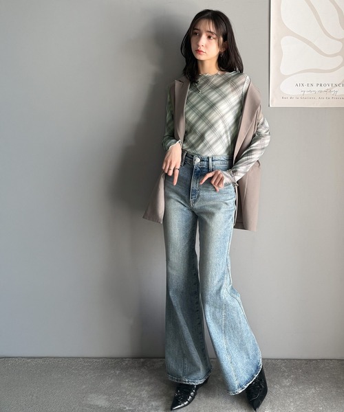 classicalelf(クラシカルエルフ)の「大人レトロでスタイリッシュ。オンブレチェックシアーボートネックメロウトップス(長袖)(Tシャツ/カットソー・レディース・ブルー/グレー/レッド・LARGE/MEDIUM/SMALL/X-LARGE)」の10枚目の写真