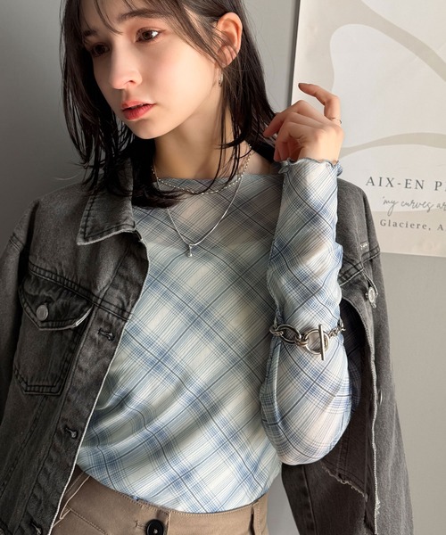 classicalelf(クラシカルエルフ)の「大人レトロでスタイリッシュ。オンブレチェックシアーボートネックメロウトップス(長袖)(Tシャツ/カットソー・レディース・ブルー/グレー/レッド・LARGE/MEDIUM/SMALL/X-LARGE)」の18枚目の写真