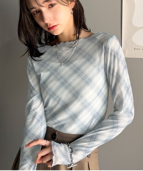classicalelf(クラシカルエルフ)の「大人レトロでスタイリッシュ。オンブレチェックシアーボートネックメロウトップス(長袖)(Tシャツ/カットソー・レディース・ブルー/グレー/レッド・LARGE/MEDIUM/SMALL/X-LARGE)」の21枚目の写真
