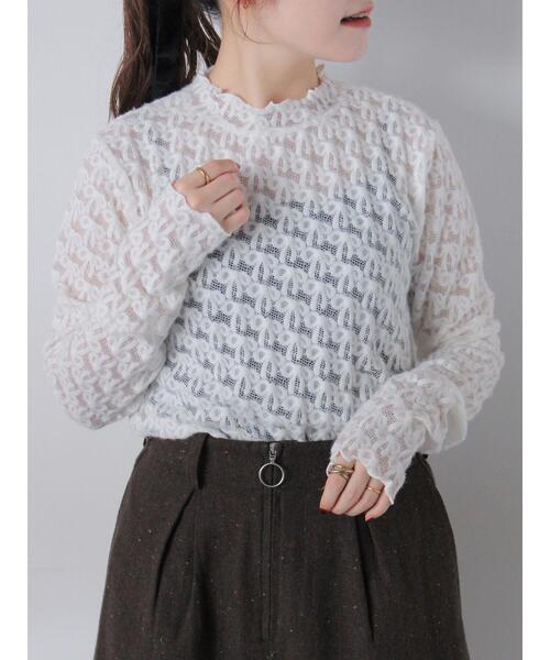 ehka sopo（エヘカソポ）の「起毛リボンレースハイネックカットソー（Tシャツ/カットソー・レディース・ブラック/グレー/オフホワイト/キナリ・F）」の2枚目の写真