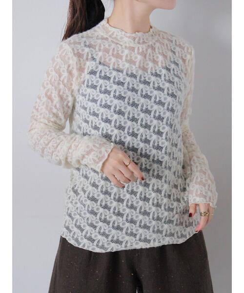 ehka sopo（エヘカソポ）の「起毛リボンレースハイネックカットソー（Tシャツ/カットソー・レディース・ブラック/グレー/オフホワイト/キナリ・F）」の3枚目の写真