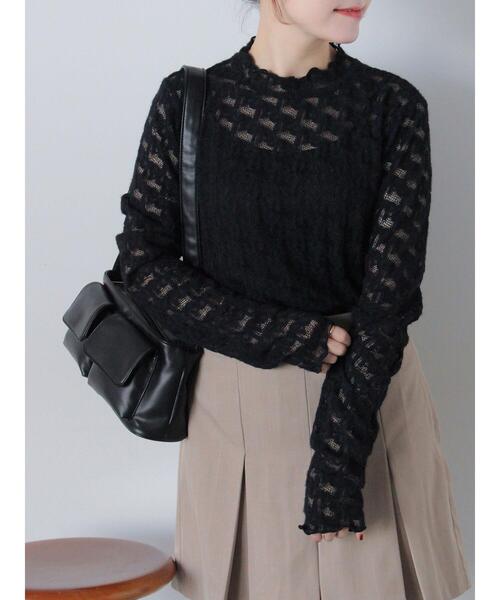 ehka sopo（エヘカソポ）の「起毛リボンレースハイネックカットソー（Tシャツ/カットソー・レディース・ブラック/グレー/オフホワイト/キナリ・F）」の4枚目の写真