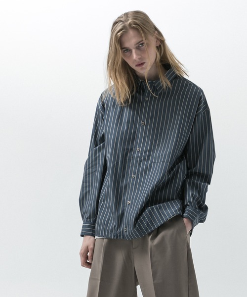 SLICK(スリック)の「【SLICK/スリック】100/2 Stripe Drawstring Shirt / 100/2ストライプドローストリングシャツ/オーバーサイズ シルエット / クラシック /ドローコード(シャツ/ブラウス・メンズ・ベージュ/ネイビー/ブルーグレー・1/2/3)」の17枚目の写真