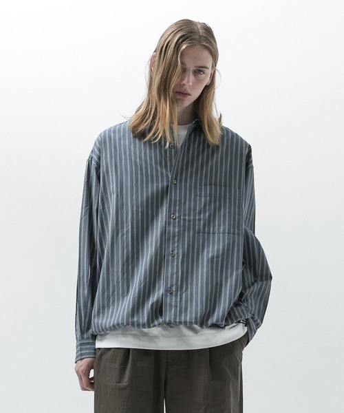 SLICK/スリック】100/2 Stripe Drawstring Shirt / 100/2ストライプ