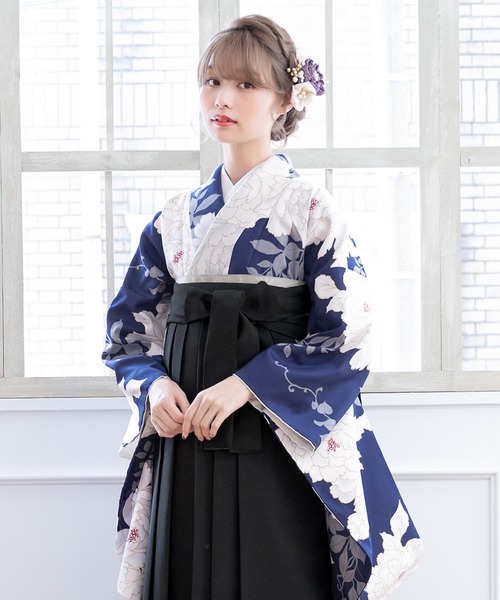 SOUBIEN袴4点（二尺袖着物/無地袴/襦袢/下帯） Ｌ　2尺5寸 SOUBIEN 袴セット 卒業式 大学生 レディース 女性 女の子 小学生