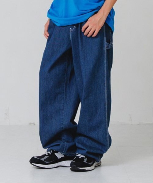 GLAZOS(グラソス)の「【大人向けサイズあり】デニム・ペインターパンツ(デニムパンツ・キッズ・ブルー/ライトブルー/ブラック・S/M/L/LL)」の1枚目の写真