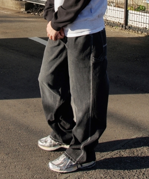 GLAZOS(グラソス)の「【大人向けサイズあり】デニム・ペインターパンツ(デニムパンツ・キッズ・ブルー/ライトブルー/ブラック・S/M/L/LL)」の2枚目の写真