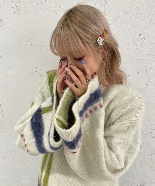 kutirlune／【2SET】レトロフラワービーズヘアクリップ