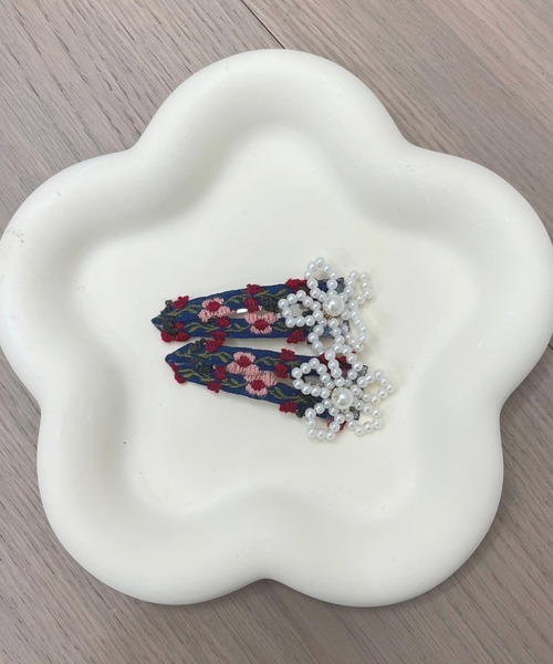 kutirlune／【2SET】レトロフラワービーズヘアクリップ