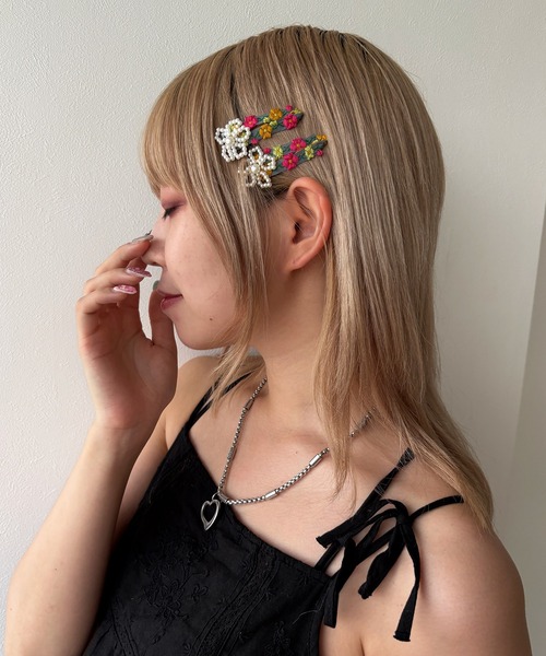 kutir（クティール）の「kutirlune／【2SET】レトロフラワービーズヘアクリップ（ヘアピン・レディース・ライトブルー/ネイビー/グリーン・FREE）」の16枚目の写真