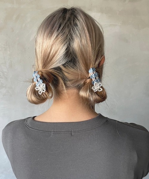 kutir(クティール)の「kutirlune/【2SET】レトロフラワービーズヘアクリップ(ヘアピン・レディース・ライトブルー/ネイビー/グリーン・FREE)」の14枚目の写真