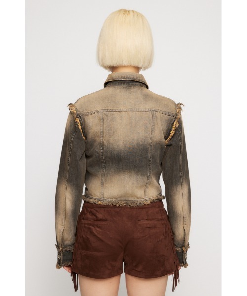 LAGUA GEM（ラグアジェム）の「CUT OFF COMPACT デニムジャケット（デニムジャケット・レディース・ブラック/ブルー・SMALL/MEDIUM）」の7枚目の写真