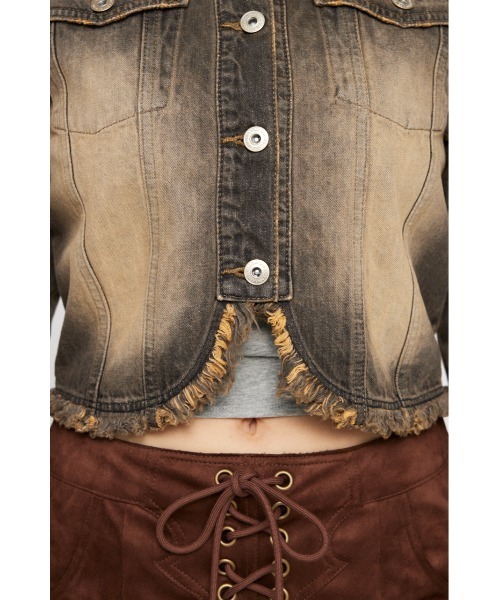 LAGUA GEM（ラグアジェム）の「CUT OFF COMPACT デニムジャケット（デニムジャケット・レディース・ブラック/ブルー・SMALL/MEDIUM）」の9枚目の写真