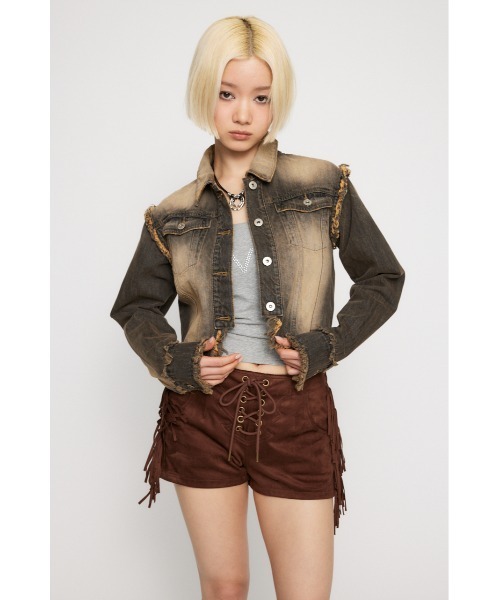 LAGUA GEM（ラグアジェム）の「CUT OFF COMPACT デニムジャケット（デニムジャケット・レディース・ブラック/ブルー・SMALL/MEDIUM）」の17枚目の写真