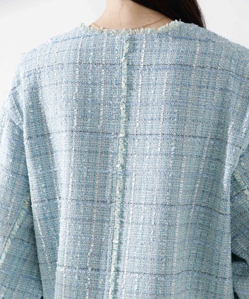 NANO universe（ナノユニバース）の「ツィードポケットショートジャケット（ノーカラージャケット・レディース・ベージュ/ブルー・FREE）」の22枚目の写真