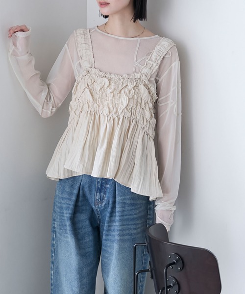 forksy.（フォルクシー）の「【forksy.】シャーリング 裾フレア キャミビスチェ（キャミソール・レディース・ブラック/カーキ/アイボリー・FREE）」の4枚目の写真