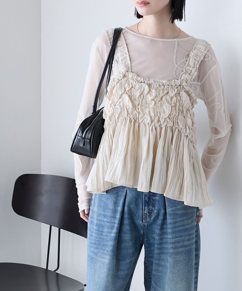 forksy.（フォルクシー）の「【forksy.】シャーリング 裾フレア キャミビスチェ（キャミソール・レディース・ブラック/カーキ/アイボリー・FREE）」の5枚目の写真