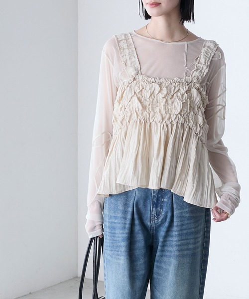 forksy.（フォルクシー）の「【forksy.】シャーリング 裾フレア キャミビスチェ（キャミソール・レディース・ブラック/カーキ/アイボリー・FREE）」の6枚目の写真