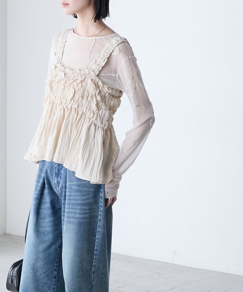 forksy.（フォルクシー）の「【forksy.】シャーリング 裾フレア キャミビスチェ（キャミソール・レディース・ブラック/カーキ/アイボリー・FREE）」の7枚目の写真