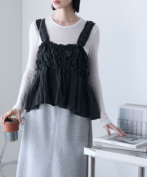 forksy.（フォルクシー）の「【forksy.】シャーリング 裾フレア キャミビスチェ（キャミソール・レディース・ブラック/カーキ/アイボリー・FREE）」の13枚目の写真