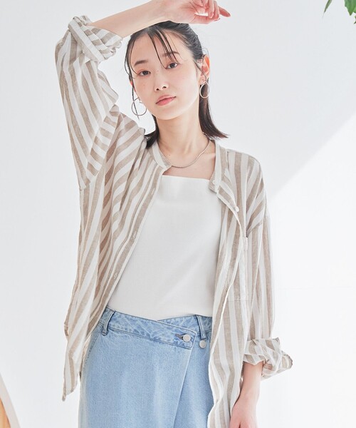 coen(コーエン)の「リネンレーヨンバンドカラーシャツ(シャツ/ブラウス・レディース・その他1/その他2/ナチュラル/ブラック/クリーム・M/L)」の4枚目の写真