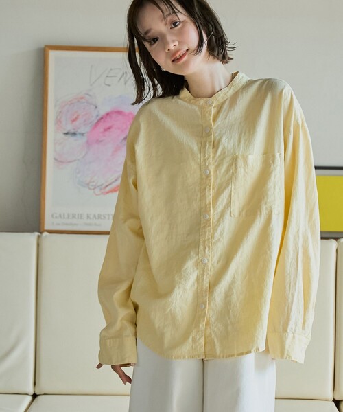 coen(コーエン)の「リネンレーヨンバンドカラーシャツ(シャツ/ブラウス・レディース・その他1/その他2/ナチュラル/ブラック/クリーム・M/L)」の2枚目の写真