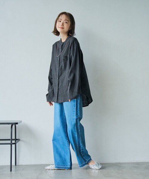 リネンレーヨンバンドカラーシャツ（シャツ/ブラウス）｜coen
